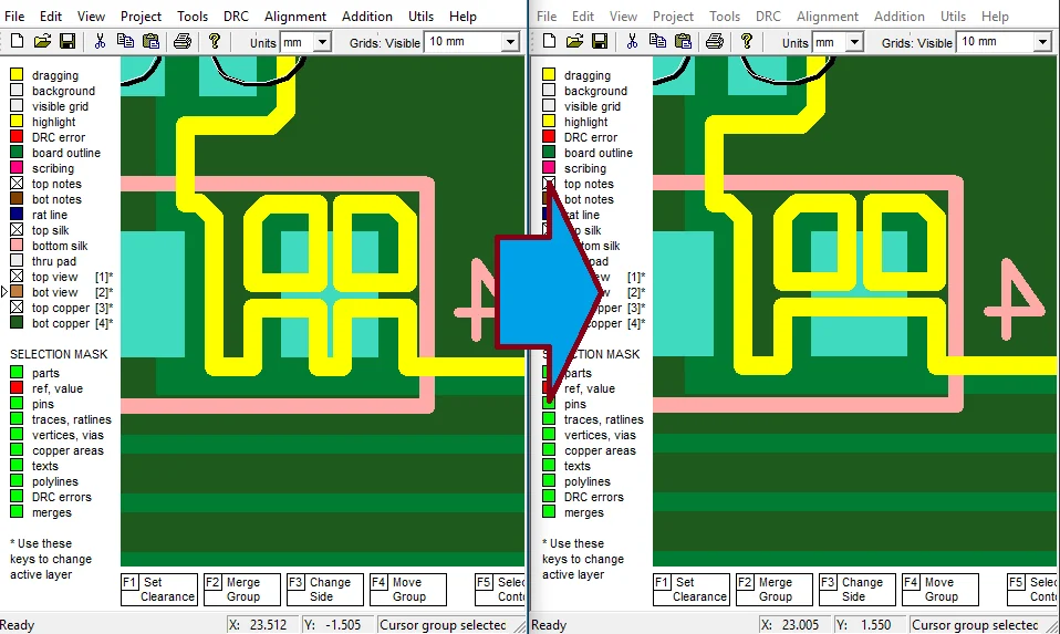 FreePCB-2 Screenshot 2, Copyright reserved by FreePCB-2