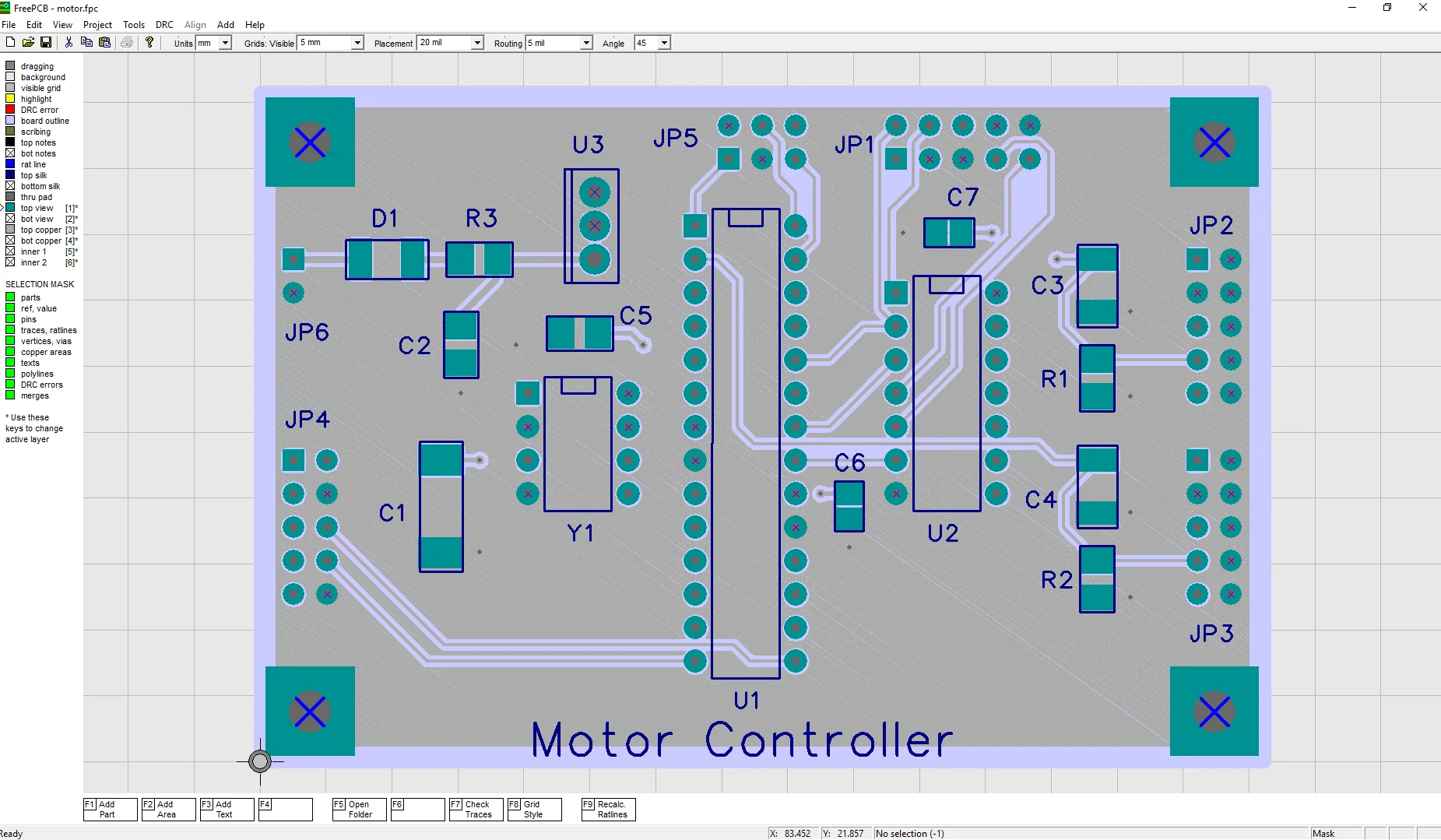 FreePCB-2 Screenshot 6, Copyright reserved by FreePCB-2