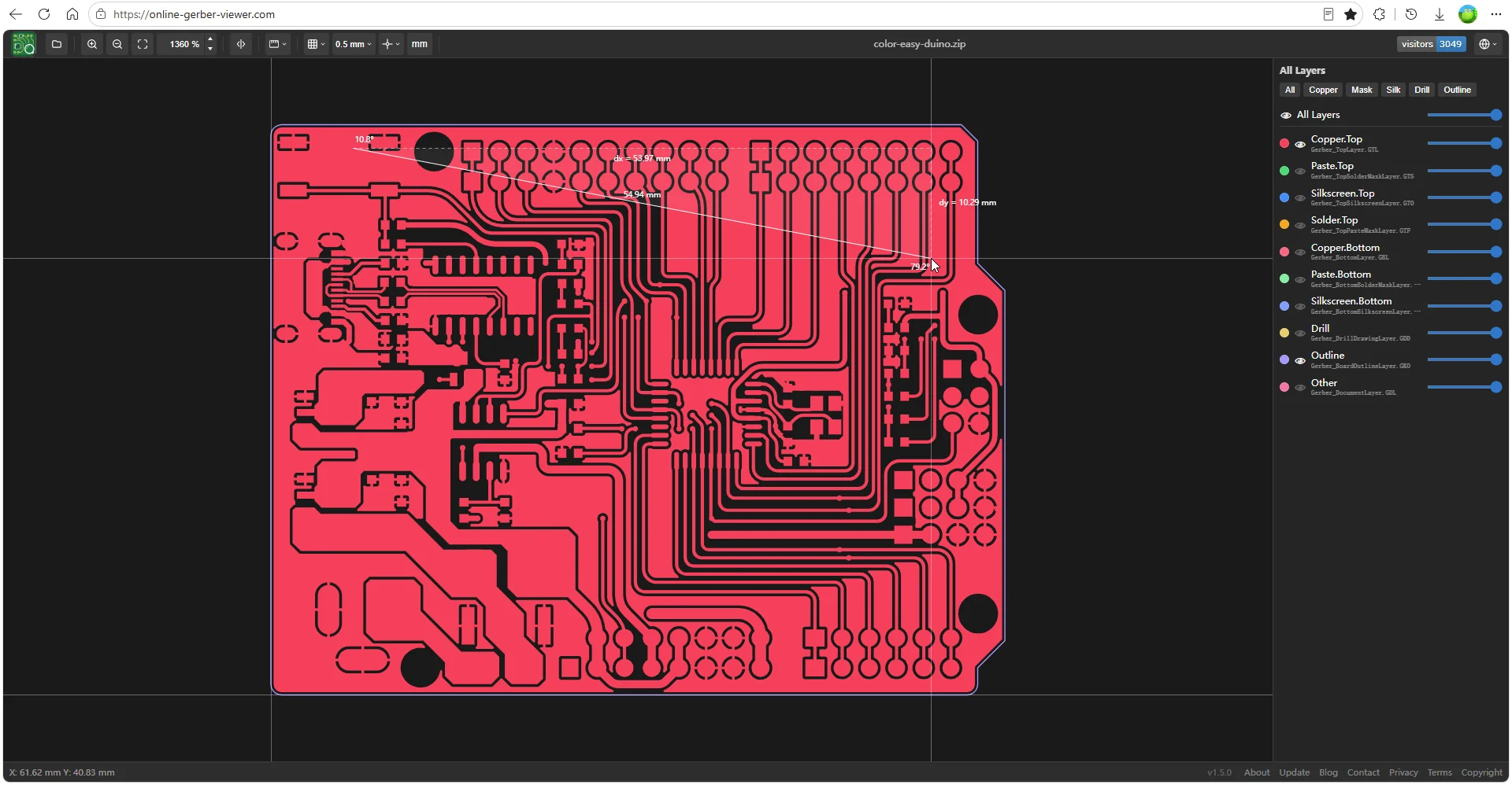 Online Gerber Viewer Screenshot 1, Copyright reserved by Online Gerber Viewer